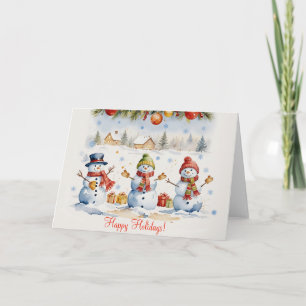Snowmen in the Winter Village Holiday Card