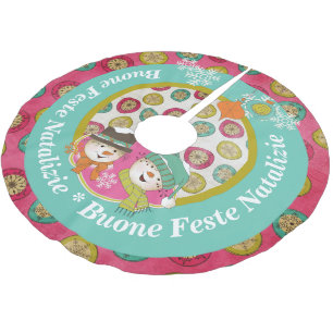 Snowmen Italian Merry Christmas Tree Skirt