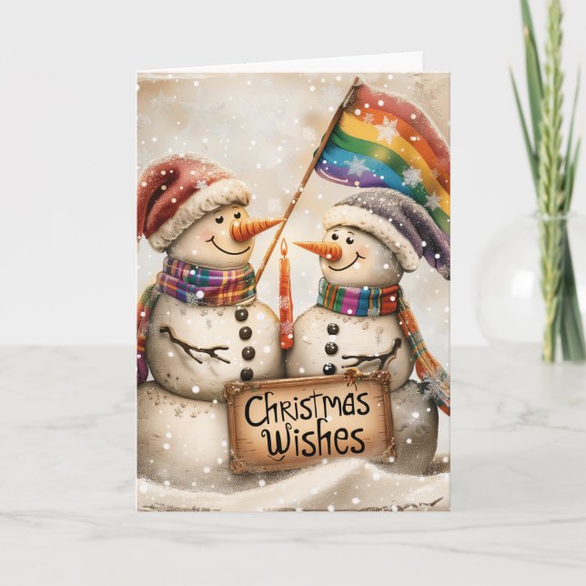 Snowmen LGBTQ Christmas Digital Art Holiday Card (Front)