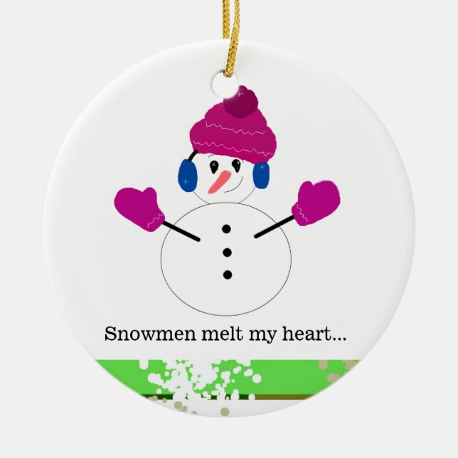 Snowmen Melt My Heart Ceramic Tree Decoration (Front)
