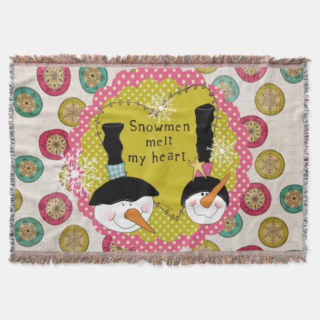 Snowmen Melt My Heart Holiday Throw (Front)
