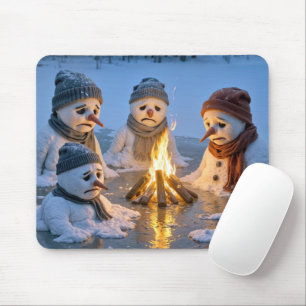 Snowmen Melting Around a Campfire Mouse Mat