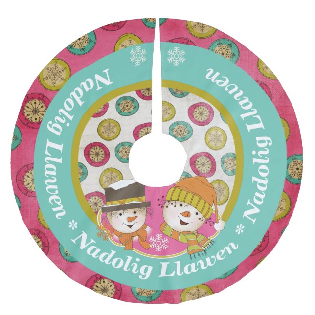 Snowmen Nadolig Llawen Holiday Tree Skirt (Front)