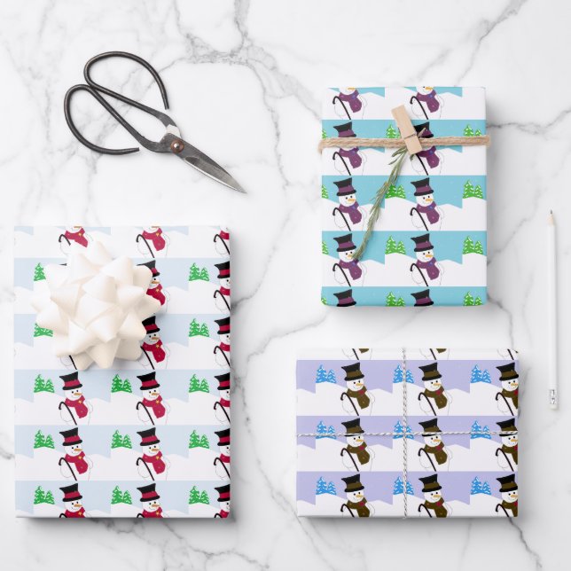 Snowmen on a Wintery Day Wrapping Paper Sheet (Front)