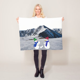 Snowmen on the Mountain Fleece Blanket