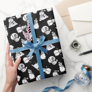 Snowmen Pattern   Christmas Black And White Wrapping Paper