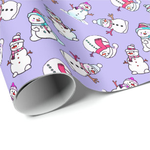 Snowmen Pattern Cute Girly Lilac Christmas Wrapping Paper