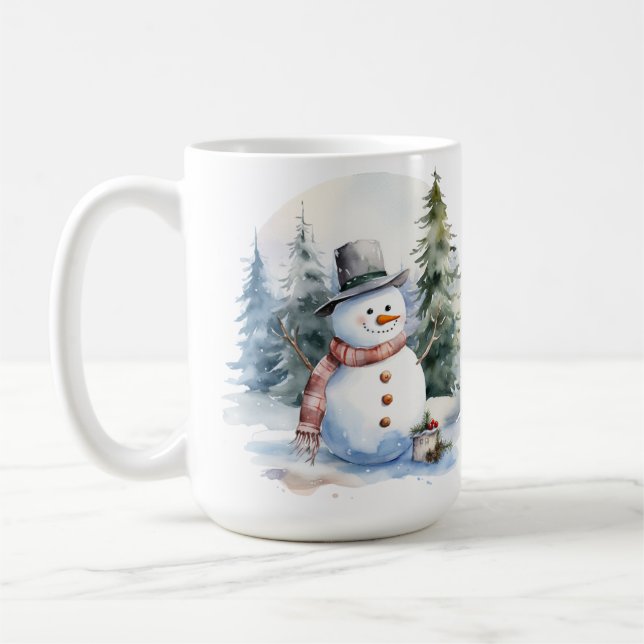 Snowmen Pine Wood Winter Christmas Mug (Left)