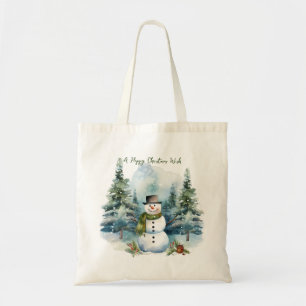 Snowmen Pine Wood Winter Christmas Tote Bag
