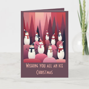 Snowmen Pink Theme Design Kitschy Christmas Card