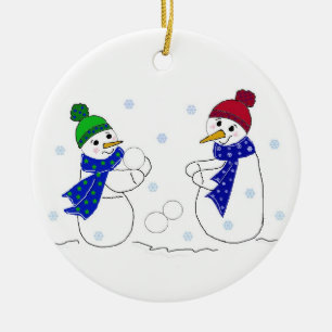 Snowmen Playing in the Snow Ceramic Tree Decoration