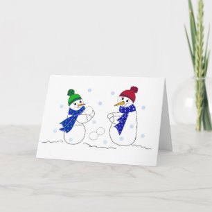Snowmen Playing in the Snow Holiday Card