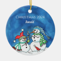 Snowmen Roasting Marshmellows Personalised Ornamen