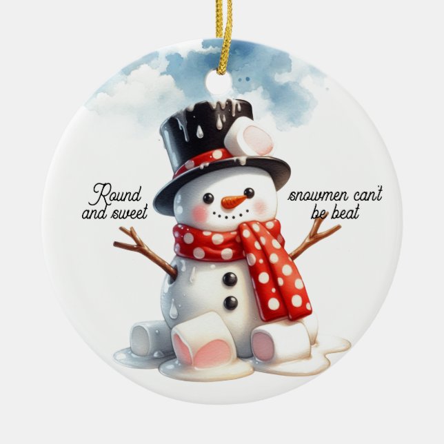 Snowmen Round and Sweet  Ceramic Tree Decoration (Front)