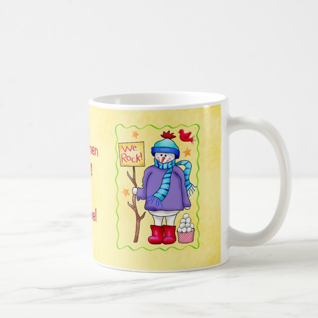 Snowmen Rule Name Personalised Snowman Art Coffee Mug (Right)
