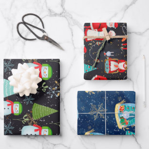Snowmen Santa Snow Globe Christmas Holiday Pattern Wrapping Paper Sheet