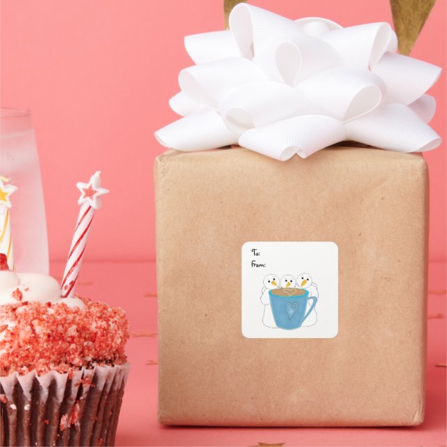 Snowmen Sharing a Drink Square Sticker (Party)