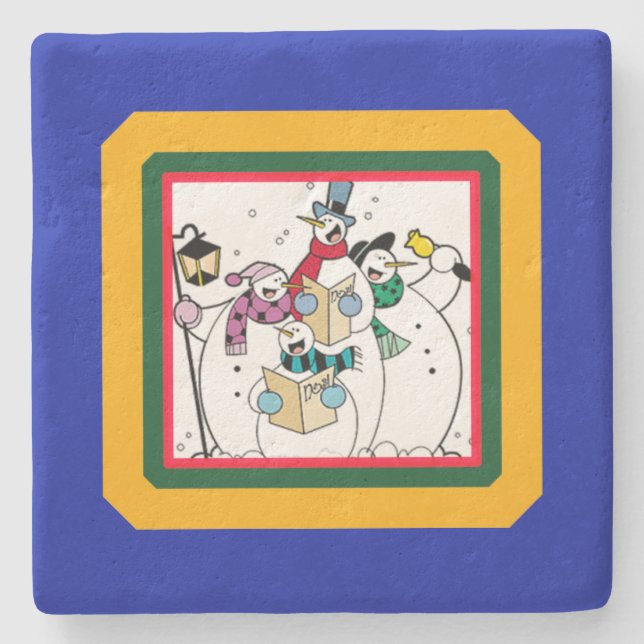 Snowmen Singing Christmas Carols Stone Coaster (Front)