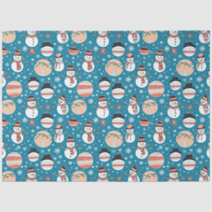 Snowmen, Snowflakes and Ornaments Blue Christmas Tissue Paper