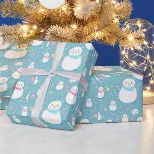 Snowmen Snowflakes Balloons Modern Christmas Wrapping Paper