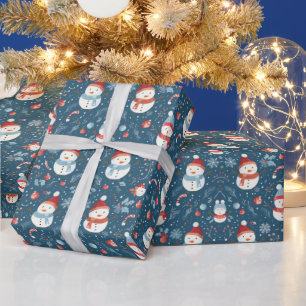 Snowmen Snowflakes Candy Canes Green Christmas Wrapping Paper
