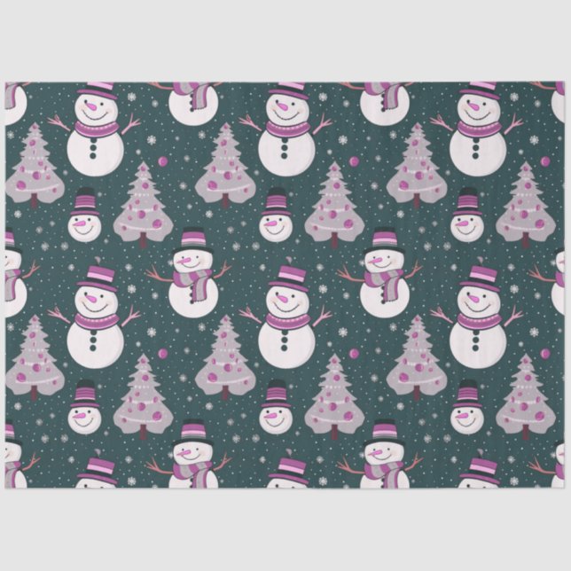 Snowmen Snowflakes Christmas Trees Christmas Tissue Paper (Front)