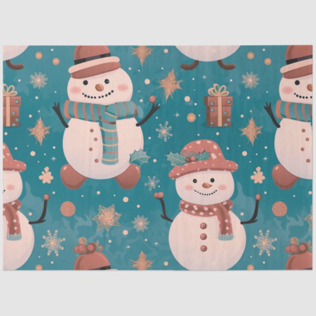 Snowmen Snowflakes Gifts Purple Grey Christmas Tissue Paper (Front)