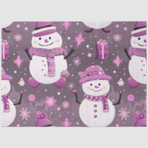 Snowmen Snowflakes Gifts Purple Grey Christmas Tissue Paper