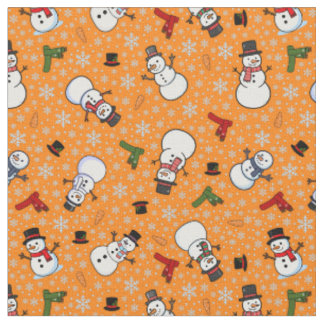 Snowmen & Snowflakes on Orange Fabric