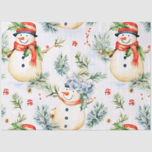 Snowmen Snowflakes Snow Holly Berries Christmas Tissue Paper