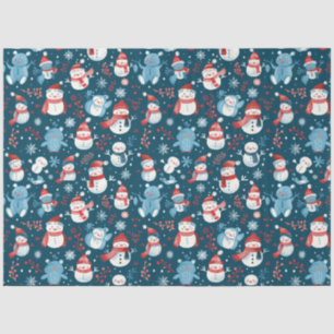 Snowmen Teddy Bears Snowflakes Greenery Christmas Tissue Paper