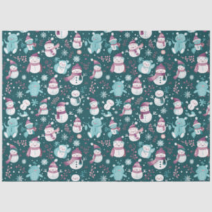 Snowmen Teddy Bears Snowflakes Greenery Christmas Tissue Paper