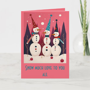 Snowmen Three Ice Men Pink Theme Kitschmas Card