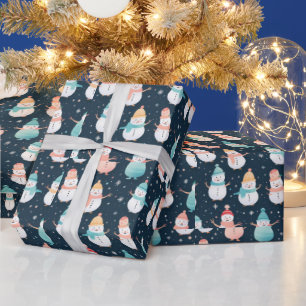 Snowmen trees Snowflakes Modern Christmas Wrapping Paper