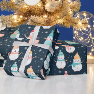 Snowmen trees Snowflakes Modern Christmas Wrapping Paper