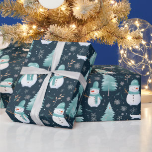 Snowmen trees Snowflakes Modern Christmas Wrapping Paper
