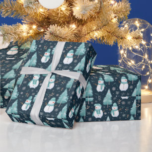 Snowmen trees Snowflakes Modern Christmas Wrapping Paper