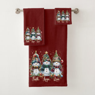 Snowmen Trio with Faith Hope Love Bath Towel Set