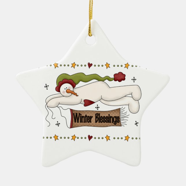 Snowmen Winter Blessings  Holiday Ornament (Front)