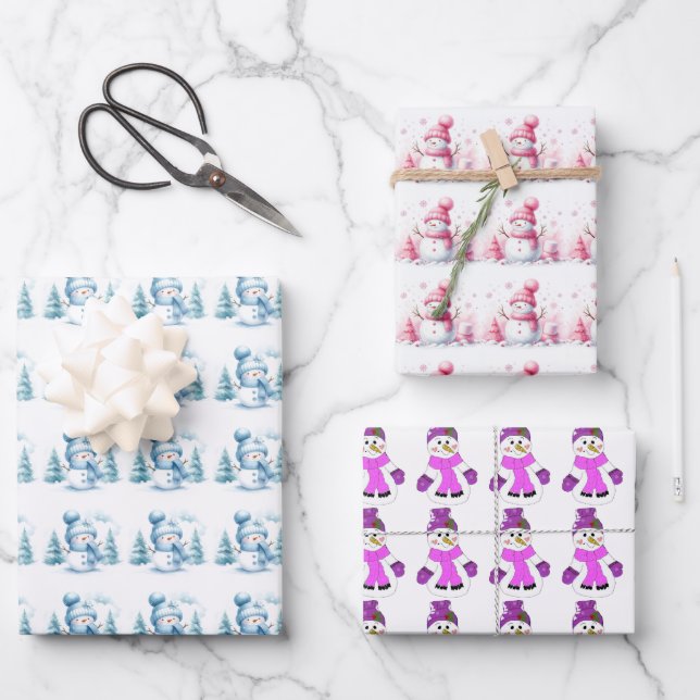 Snowmen Winter Fun Wrapping Paper Sheet (Front)