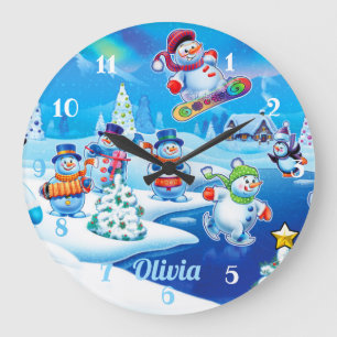 Snowmen Winter Wonderland. Large wall clock