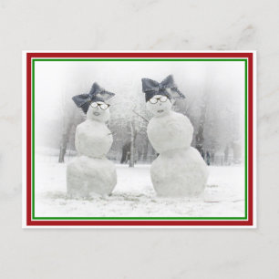 Snowmen with Big Bow Hats Postcard