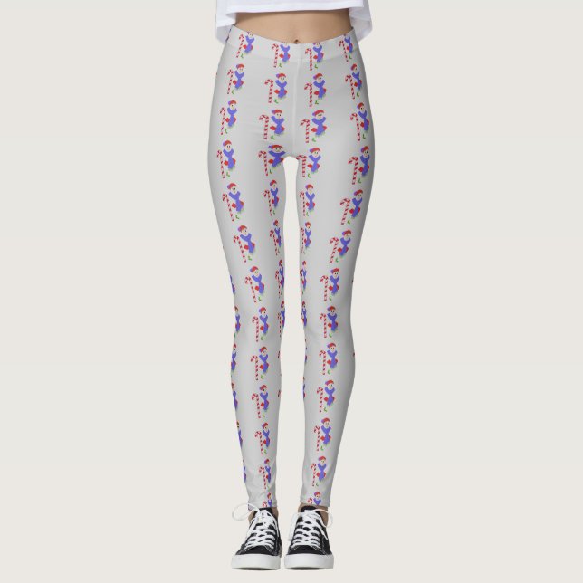 Snowmen With Candy Canes Leggings (Front)