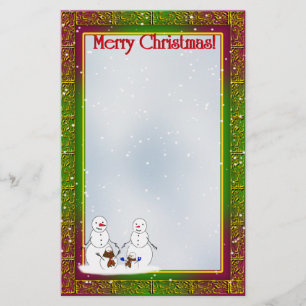 Snowmen with Christmas Tree Family Stationery