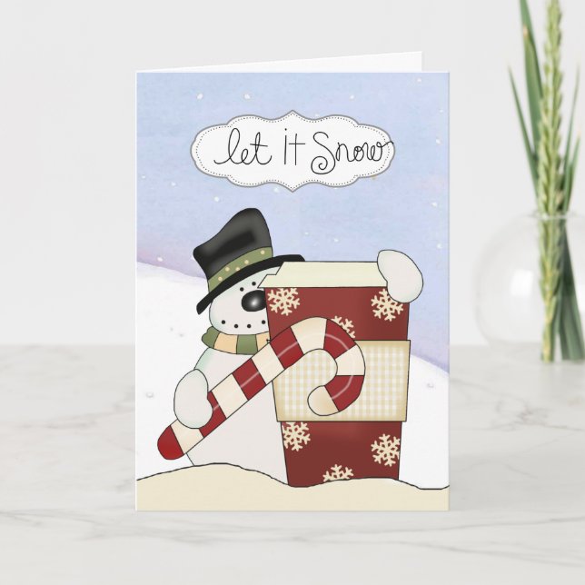 Snowmen with coffee holiday card (Front)