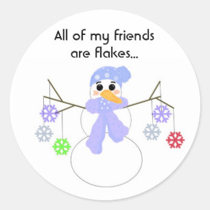 Snowmen with Colourful Snowflakes Classic Round Sticker