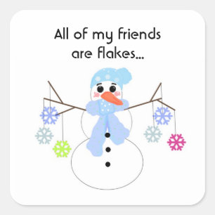 Snowmen with Colourful Snowflakes Square Sticker