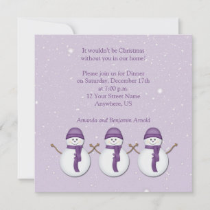 Snowmen with Purple Hats Scarves Christmas Invitat Invitation