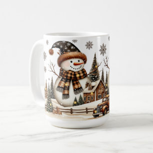 Snowmen with Rustic House & Vintage Truck Coffee Mug