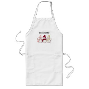 Snowmen Women Holding Wine Glasses Rosé Red White Long Apron
